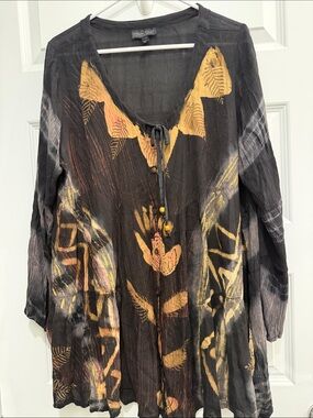 Gypsy-inspired Black & Mustard Tie-Front Boho Tunic by Greater Good